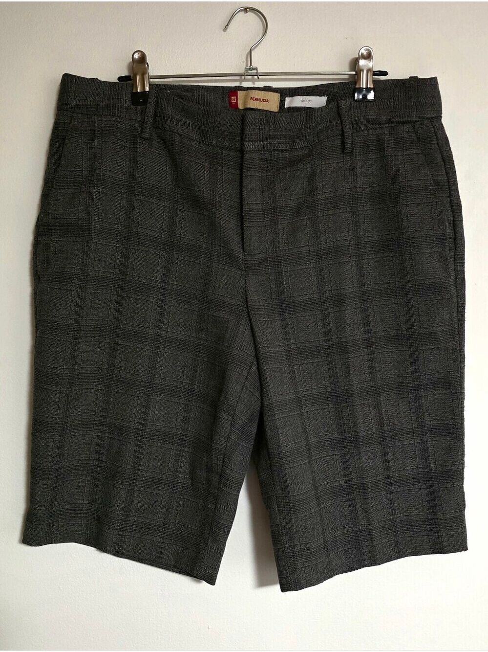 GAP Plaid Bermuda Shorts Tailored Stretch Office Casual Charcoal Gray Size 8